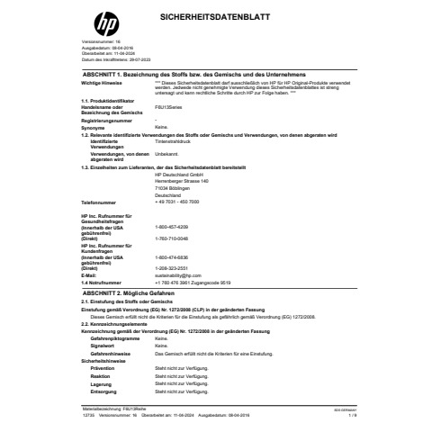 Inkjetpatrone Nr.953 magenta HP F6U13AE Produktbild Sicherheitsdatenblatt 1 XL