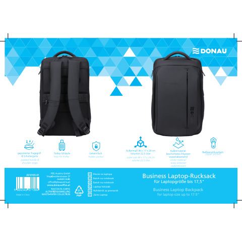 Laptoprucksack Business 17,5" schwarz DONAU 2610105-01 Produktbild Produktdatenblatt 1 XL