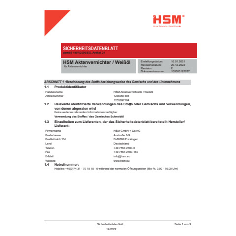 Flasche Schmieröl 🛢️ HSM Aktenvernichter Öl – 250 Ml Flasche – Originalschmiermittel Für Langlebige Schneider